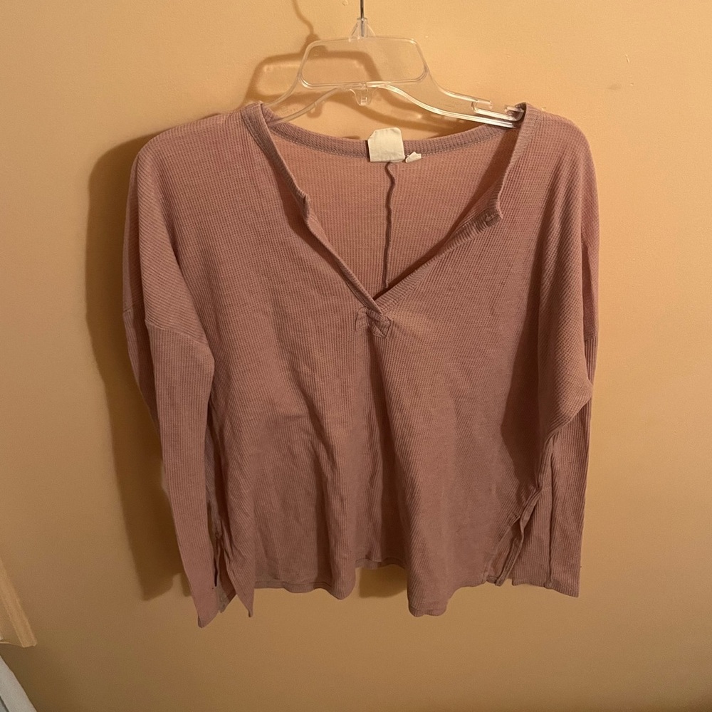 White Crow light pink waffle knit long sleeve